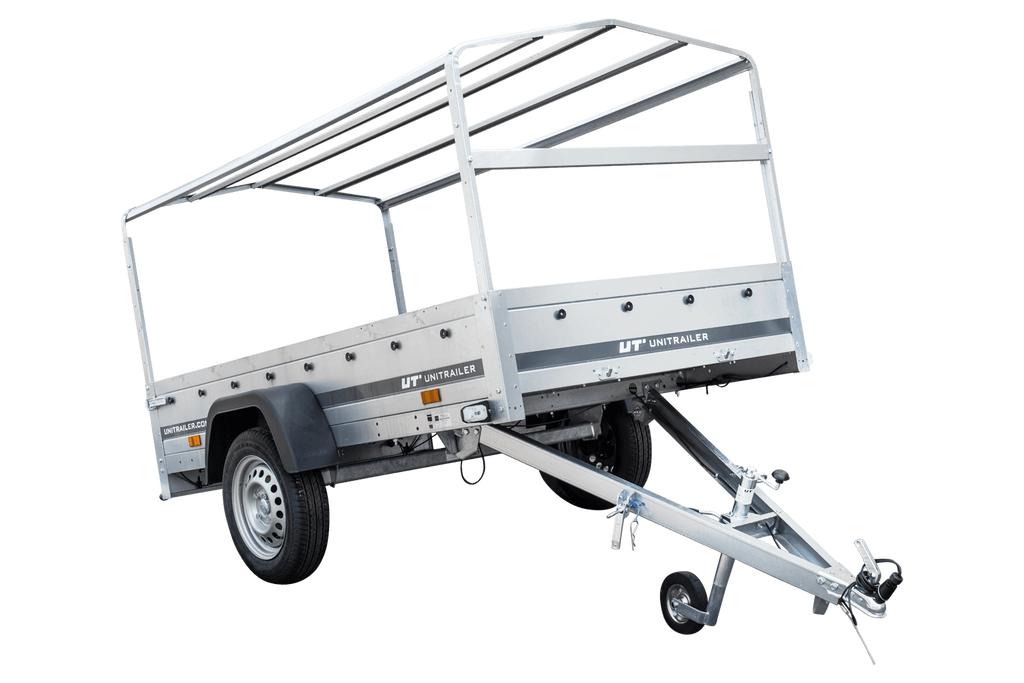 Remorque routière avec bâche haute bleue, arceau H-800 et roue jockey 230x125 Garden Trailer 230 KIPP