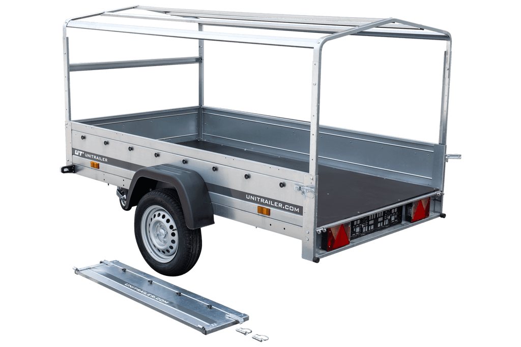 Remorque routière avec bâche haute bleue, arceau H-800 et roue jockey 230x125 Garden Trailer 230 KIPP